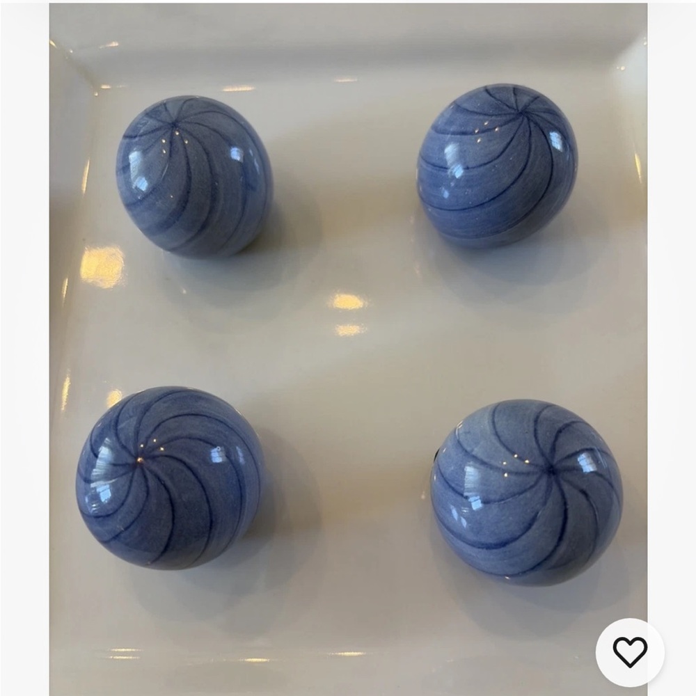 Mackenzie Childs Blue Swirled Majolica Ceramic Drawer Knobs - Set of 4 - Picture 3 of 3